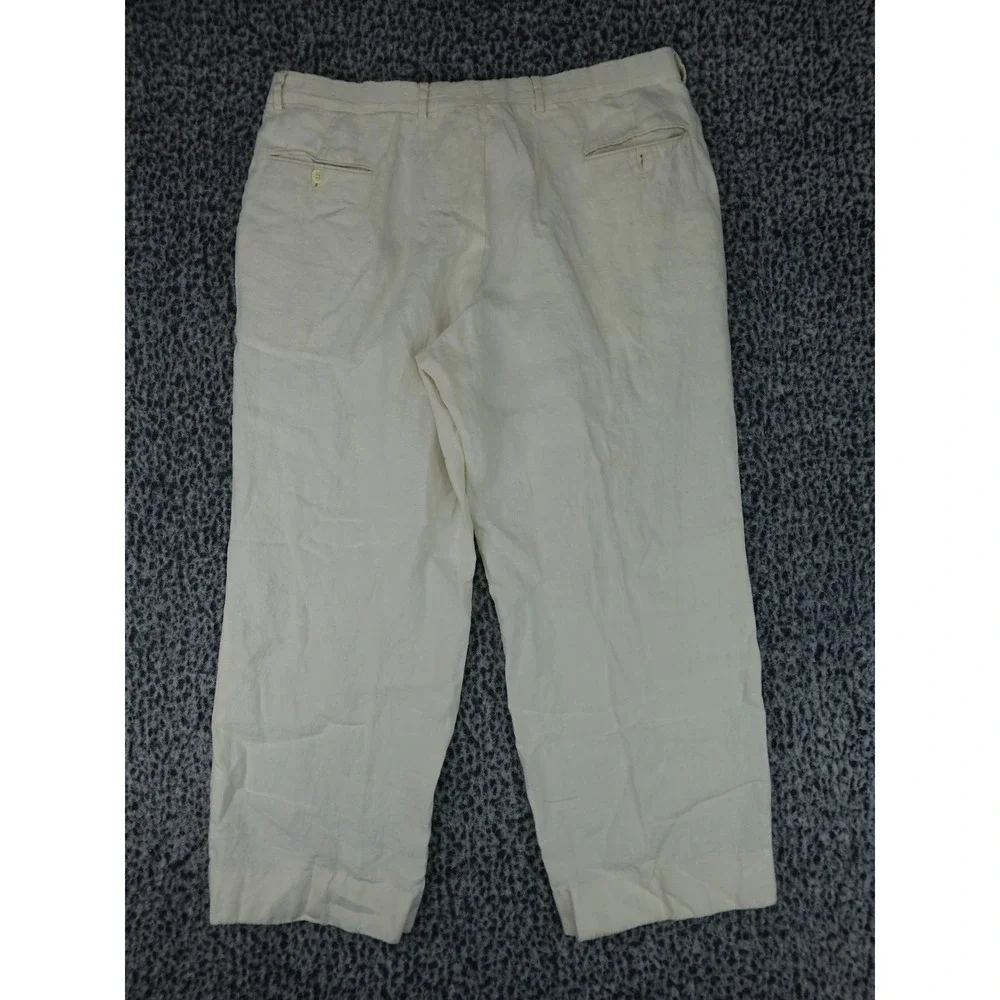Linen Trousers Mens 39 Cream Pleated Straight Leg Spanish Fabric 11753